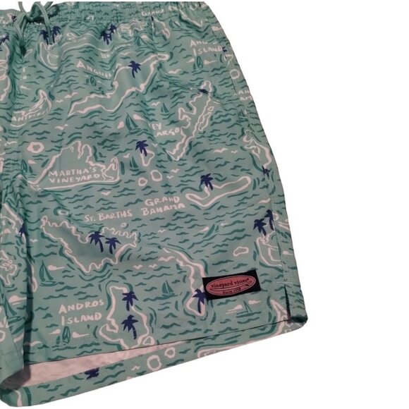 Vineyard Vines Chappy Island‎ Map-Print Swim Trunks Boardshorts Size XL Green - Picture 3 of 4